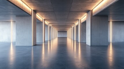 Abstract 3D architecture with a concrete floor, providing ample copy space. Great for highlighting futuristic and modern design concepts.