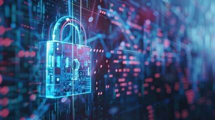 Fototapeta premium Digital Security: A Close-up of a 3D Lock on a Cyber Network