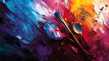 Vibrant Paintbrush Strokes, Splatters, and Palette: Representation of Creativity and Artistic Expression in a Painting Background