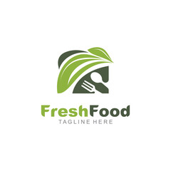 Fresh food logo healthy product badge or label food and drink market, vegan, nature organic premium quality design template