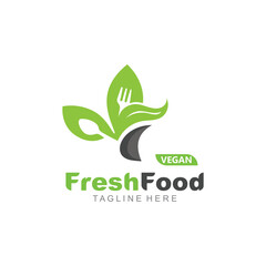 Fresh food logo healthy product badge or label food and drink market, vegan, nature organic premium quality design template