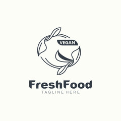 Fresh food logo healthy product badge or label food and drink market, vegan, nature organic premium quality design template