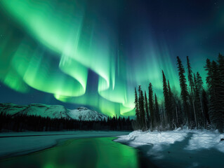 Spectacular Aurora Borealis Display in Winter Forest