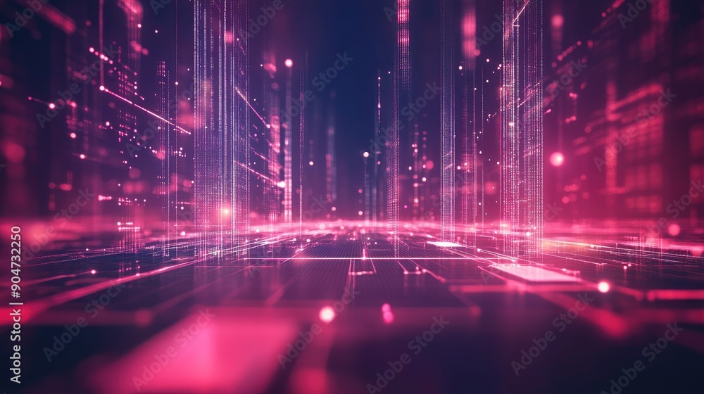 Poster futuristic 3d abstract copy space in the night concept, with digital grids and glowing elements. per