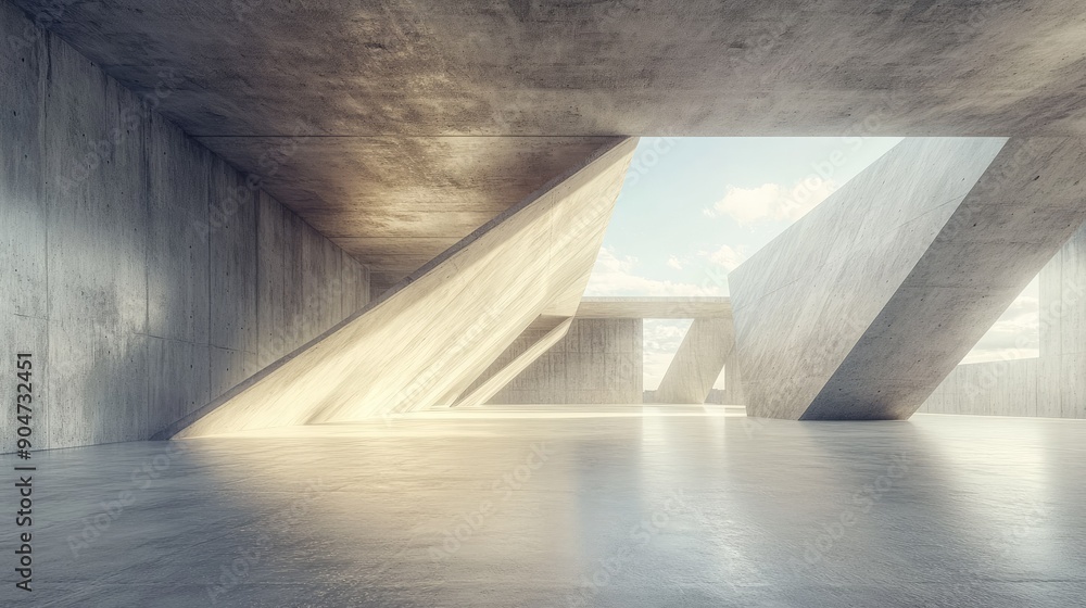 Poster futuristic abstract architecture in 3d with a concrete floor. includes generous copy space for showc