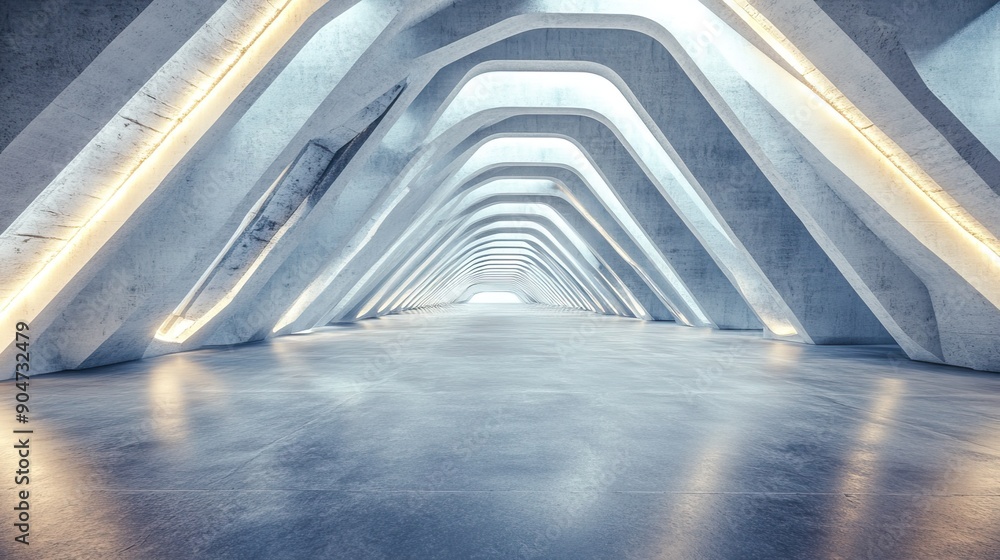 Poster futuristic abstract architecture in 3d with a concrete floor. includes generous copy space for showc