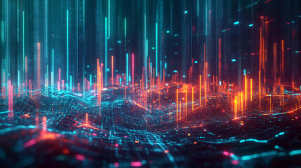 Futuristic data landscape with glowing neon points futuristic