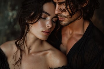 Couple embracing closely in intimate moment