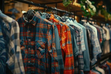 Obraz premium Row of clothes hanging on rack