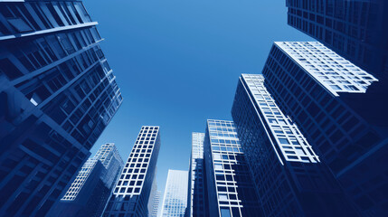 Fototapeta premium Upward Perspective of Glass High-rise Buildings