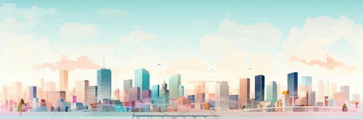 Pastel Toned Modern City Skyline Illustration