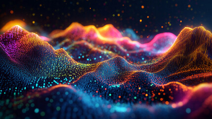 Neon abstract data landscape with glowing points neon