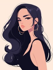 Portrait of woman with long black hair