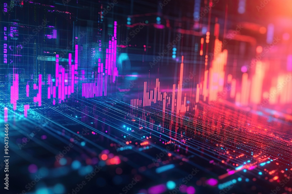 Aufkleber abstract digital data visualization with neon lights