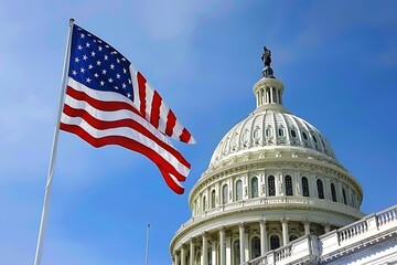 American flag and US Capitol building