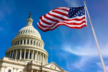 American flag and US Capitol building