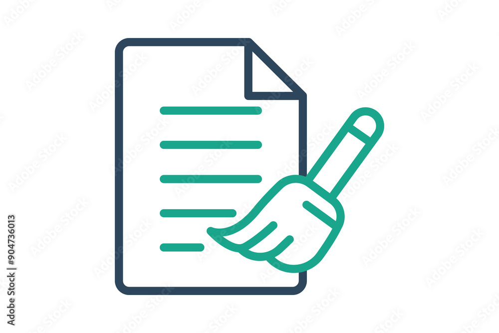 Poster data cleaning icon. paper with cleaner. icon related to purify . line icon style. data analytics ele
