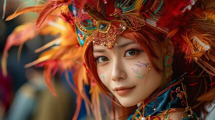 Naklejka premium Vibrant cosplay convention, elaborate costumes,