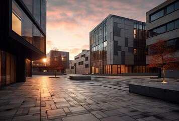 Fototapeta premium Sunset Over Contemporary Business District Square