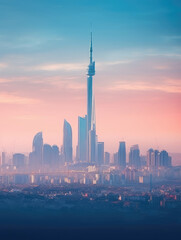 Fototapeta premium Majestic City Skyline at Sunrise with Haze