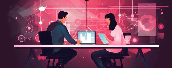 Tech Professionals Collaborating on Futuristic Project