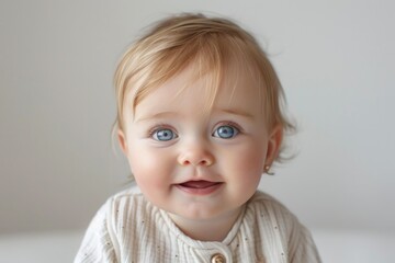 Naklejka premium Portrait of a smiling baby with blue eyes