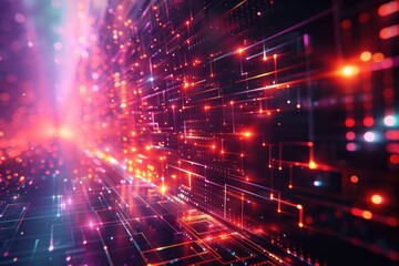 Abstract Futuristic Digital Interface with Glowing Lines and Geometric Patterns