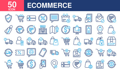 Ecommerce icon collection set. Simple line color vector.