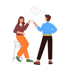 A flat style illustration of discussion of two characters

