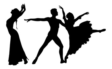 baile, danza, silueta, bailarina, danza ritmica, silueta, deporte, ballet, vector, ballet, movimiento