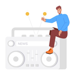 A character based flat style illustration of radio news

