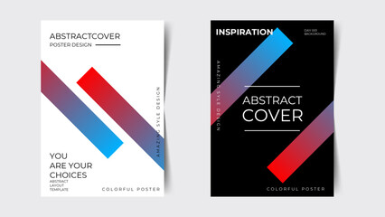 Modern gradient poster background vector set. Minimalist style cover template with vibrant perspective 3d geometric prism shapes collection. Ideal design for brochure, cover, banner, flyer, card, web