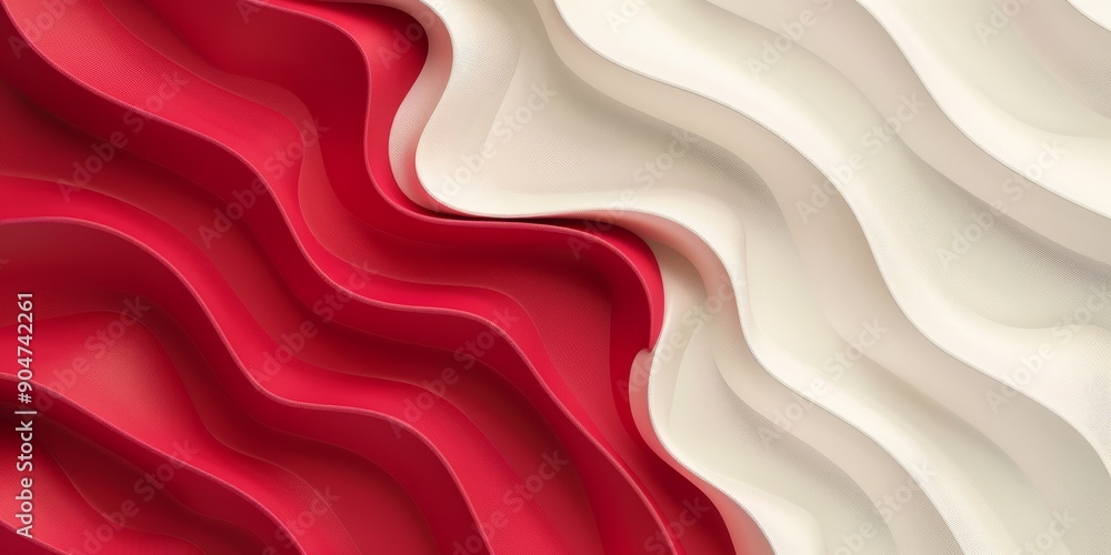 Poster wavy red and white abstract background design featuring a unique and striking appearance