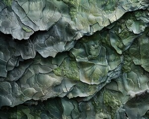 Fototapeta premium A close-up image of textured green layers resembling natural stone or foliage, perfect for backgrounds or organic designs.