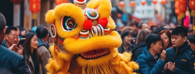 Colorful Chinese Lion Dance During Festive Celebration