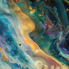 Obraz premium vibrant abstract image blending colors, creating mesmerizing swirl blue, gold, orange hues, perfect artistic projects.