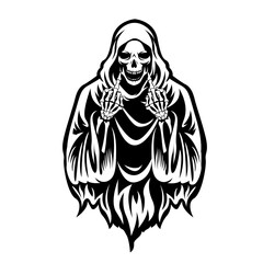 Grim Reaper Middle Finger | Angel of Death | Middle Finger | Death | Death Skeleton | Grim Reaper | Soul Collector | Mythology | Original Illustration | Vector and Clipart | Cutfile and Stencil