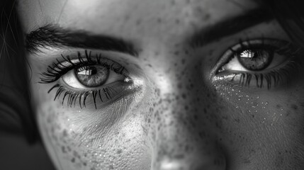 Fototapeta premium Woman with freckles in black and white