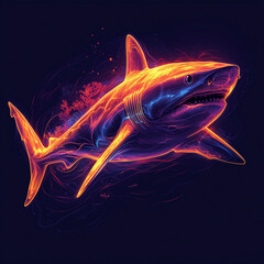 A Fierce Shark Swims in a Neon Glow: Underwater Majesty Captured