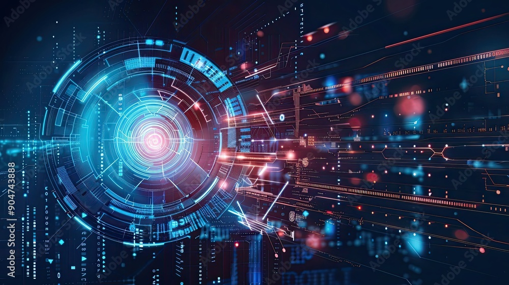 Aufkleber abstract digital interface with glowing circles and lines