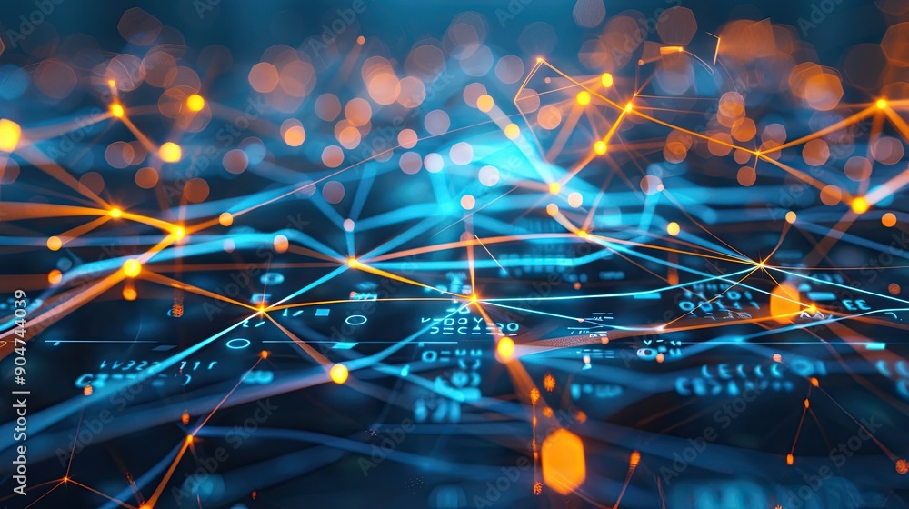 Poster abstract digital network with glowing lines and nodes