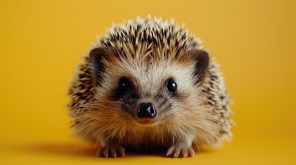 Small hedgehog on yellow background