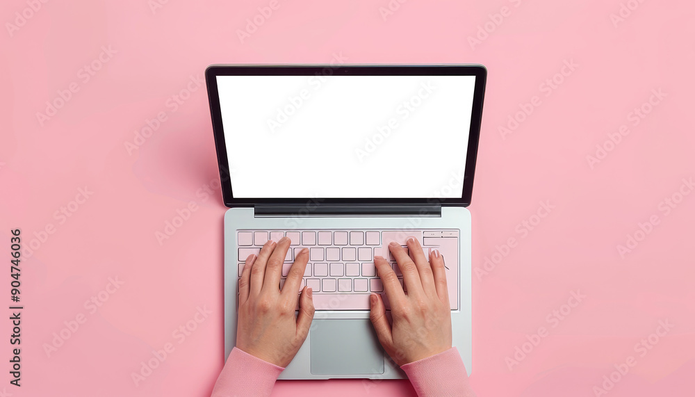 Fototapete productive male hands on blank laptop keyboard for mock-up design creation | ample copyspace for tex