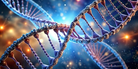 DNA Double Helix - 3D Render of Genetic Code (Blue and Red)