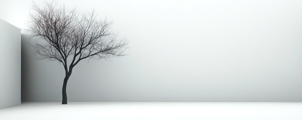 Obraz premium A tree is standing in front of a white wall