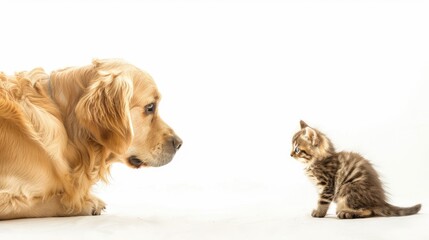 Dog and kitten gazing each other