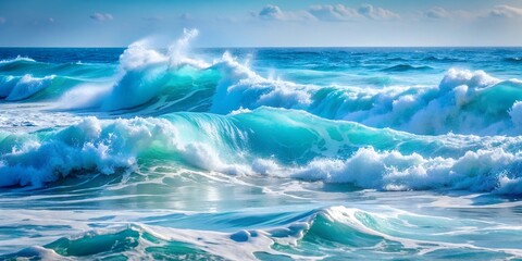 Fototapeta premium Ocean Waves Crashing on a Sunny Day - Blue Water Background Stock Photo