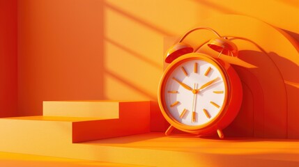 Orange alarm clock on shelf