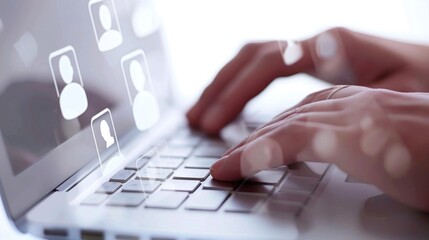 Person using laptop with social icons