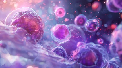 Microscopic cells display vivid details under the microscope, showcasing a complex and captivating view